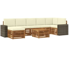 Lauko sofos komplektas su pagalve 8 pcs Natūralus ir grietinėlė