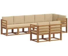 Lauko sofos komplektas su pagalve 8 pcs Natūralus ir bežinis