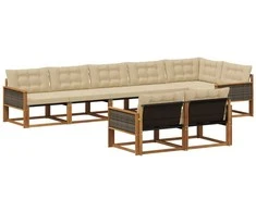 Lauko sofos komplektas su pagalve 8 pcs Natūralus ir bežinis
