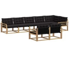 Lauko sofos komplektas su pagalve 8 pcs Balta ir juoda