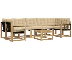 Lauko sofos komplektas su pagalve 8 pcs Balta ir kreminė