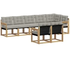 Lauko sofos komplektas su pagalve 8 pcs Balta ir šviesiai pilka
