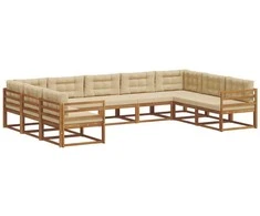 Lauko sofos komplektas su pagalve 9 pcs Natūralus ir bežinis