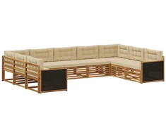 Lauko sofos komplektas su pagalve 9 pcs Natūralus ir bežinis