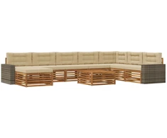 Lauko sofos komplektas su pagalve 9 pcs Natūralus ir bežinis