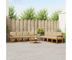 Lauko sofos komplektas su pagalve 9 pcs Natūralus ir bežinis