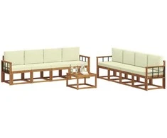 Lauko sofos komplektas su pagalve 9 pcs Natūralus ir grietinėlė