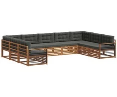 Lauko sofos komplektas su pagalve 9 pcs Natūralus ir antracitas