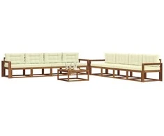 Lauko sofos komplektas su pagalve 9 pcs Natūralus ir grietinėlė