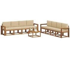 Lauko sofos komplektas su pagalve 9 pcs Natūralus ir bežinis