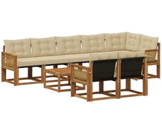Lauko sofos komplektas su pagalve 9 pcs Natūralus ir bežinis