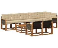 Lauko sofos komplektas su pagalve 9 pcs Natūralus ir bežinis