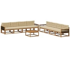 Lauko sofos komplektas su pagalve 9 pcs Natūralus ir bežinis