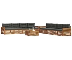 Lauko sofos komplektas su pagalve 9 pcs Natūralus ir antracitas