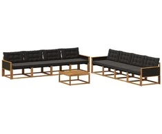 Lauko sofos komplektas su pagalve 9 pcs Natūrali ir juoda