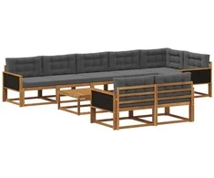Lauko sofos komplektas su pagalve 9 pcs Natūralus ir antracitas