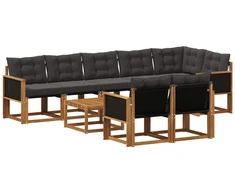 Lauko sofos komplektas su pagalve 9 pcs Natūrali ir juoda