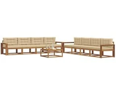 Lauko sofos komplektas su pagalve 9 pcs Natūralus ir bežinis