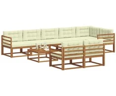 Lauko sofos komplektas su pagalve 9 pcs Natūralus ir grietinėlė