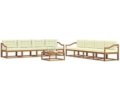 Lauko sofos komplektas su pagalve 9 pcs Natūralus ir grietinėlė