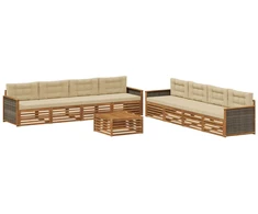 Lauko sofos komplektas su pagalve 9 pcs Natūralus ir bežinis