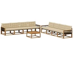 Lauko sofos komplektas su pagalve 9 pcs Natūralus ir bežinis