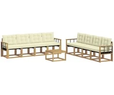 Lauko sofos komplektas su pagalve 9 pcs Balta ir kreminė