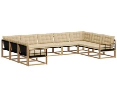 Lauko sofos komplektas su pagalve 9 pcs Balta ir kreminė
