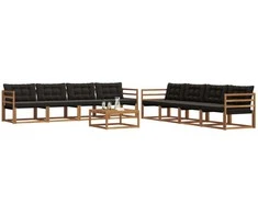 Lauko sofos komplektas su pagalve 9 pcs Natūrali ir juoda