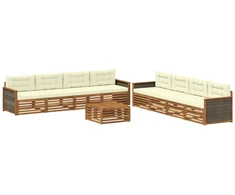 Lauko sofos komplektas su pagalve 9 pcs Natūralus ir grietinėlė