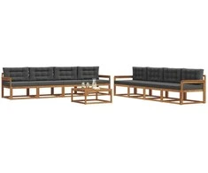 Lauko sofos komplektas su pagalve 9 pcs Natūralus ir antracitas