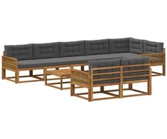 Lauko sofos komplektas su pagalve 9 pcs Natūralus ir antracitas