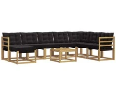 Lauko sofos komplektas su pagalve 9 pcs Balta ir juoda