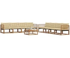 Lauko sofos komplektas su pagalve 9 pcs Natūralus ir bežinis