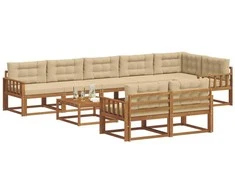 Lauko sofos komplektas su pagalve 9 pcs Natūralus ir bežinis
