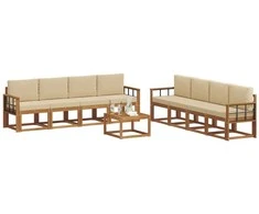 Lauko sofos komplektas su pagalve 9 pcs Natūralus ir bežinis