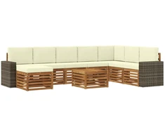 Lauko sofos komplektas su pagalve 9 pcs Natūralus ir grietinėlė
