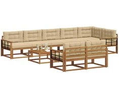 Lauko sofos komplektas su pagalve 9 pcs Natūralus ir bežinis