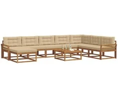 Lauko sofos komplektas su pagalve 9 pcs Natūralus ir bežinis