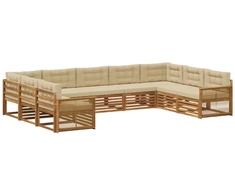Lauko sofos komplektas su pagalve 9 pcs Natūralus ir bežinis