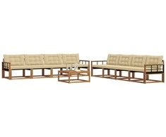 Lauko sofos komplektas su pagalve 9 pcs Natūralus ir bežinis