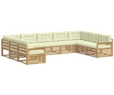Lauko sofos komplektas su pagalve 9 pcs Balta ir kreminė