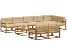 Lauko sofos komplektas su pagalve 9 pcs Natūralus ir bežinis