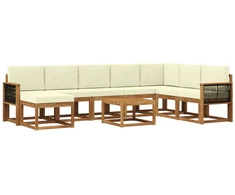 Lauko sofos komplektas su pagalve 9 pcs Natūralus ir grietinėlė