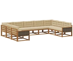 Lauko sofos komplektas su pagalve 9 pcs Natūralus ir bežinis