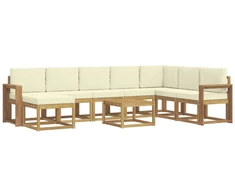 Lauko sofos komplektas su pagalve 9 pcs Balta ir kreminė