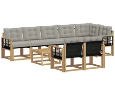 Lauko sofos komplektas su pagalve 9 pcs Balta ir šviesiai pilka