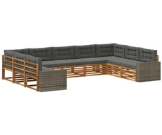 Lauko sofos komplektas su pagalve 9 pcs Natūralus ir antracitas