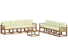 Lauko sofos komplektas su pagalve 9 pcs Natūralus ir grietinėlė