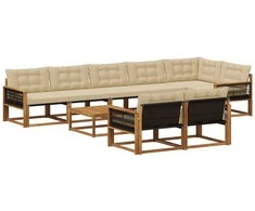 Lauko sofos komplektas su pagalve 9 pcs Natūralus ir bežinis